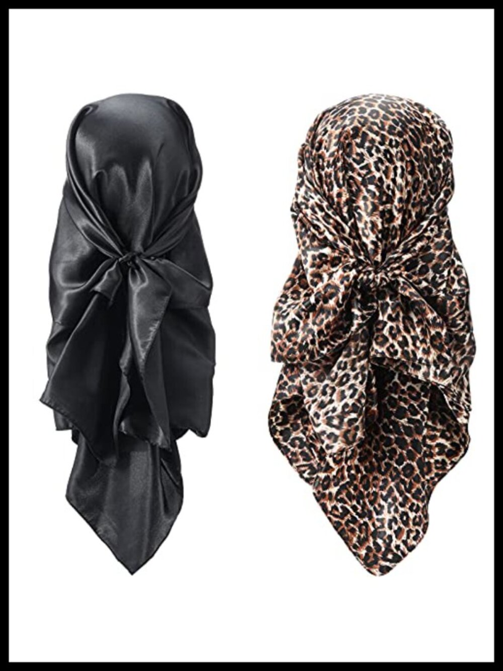 Silky Head Scarf Set 2 Pcs 35 Inch Satin Polyester Chic Animal Print Floral